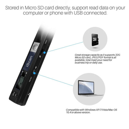 Portable Scanner, Photo Scanner for A4 Document Scanner 900DPI Handheld Scanner JPG/PDF Formate LCD Display for Business Image Picture Receipts Books Pages Texts, Support SD/TF Card (Silver)