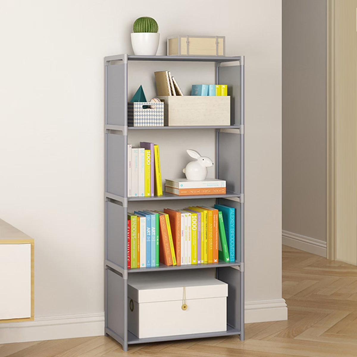 5 Tier 4 Cubes Portable Bookcase Storage Shelves Adjustable Storage Organize for Home Office Bedroom Study,Gray