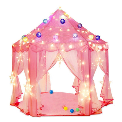 Kids Play Tent, Pink Hexagon Princess Castle Playhouse W/ Star Lightsfor Children or Toddlers Indoor or Outdoor Games Fun 55" x 53"