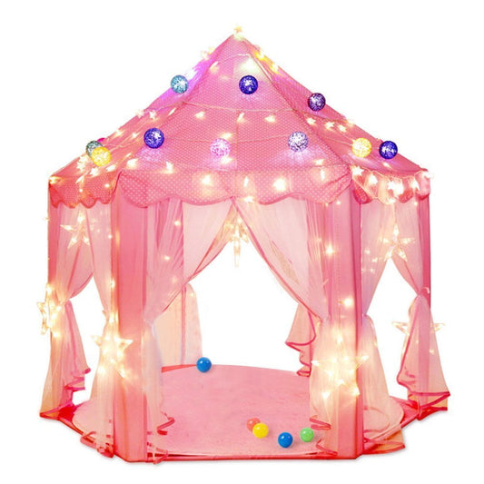 Kids Play Tent, Pink Hexagon Princess Castle Playhouse W/ Star Lightsfor Children or Toddlers Indoor or Outdoor Games Fun 55" x 53"