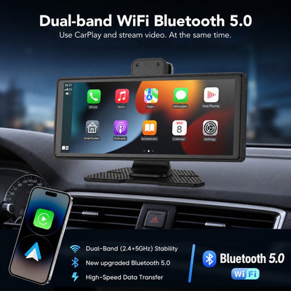 10.26" Portable Wireless CarPlay Screen for Car with 4K Dash Cam and 1080P Backup Camera, Wireless Car Play & Android Auto, OTA, Navigation, Voice Control, Mirror Link, Music Player