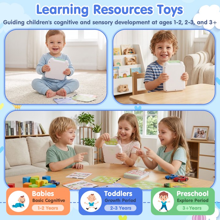Talking Flash Cards for Toddlers Ages 1‑4, 504 Words English, Montessori Language Learning Toys with 36 Themes, Children's Sensory Toys, Pocket Speech Study Device, Birthday Gift for Boys Girls