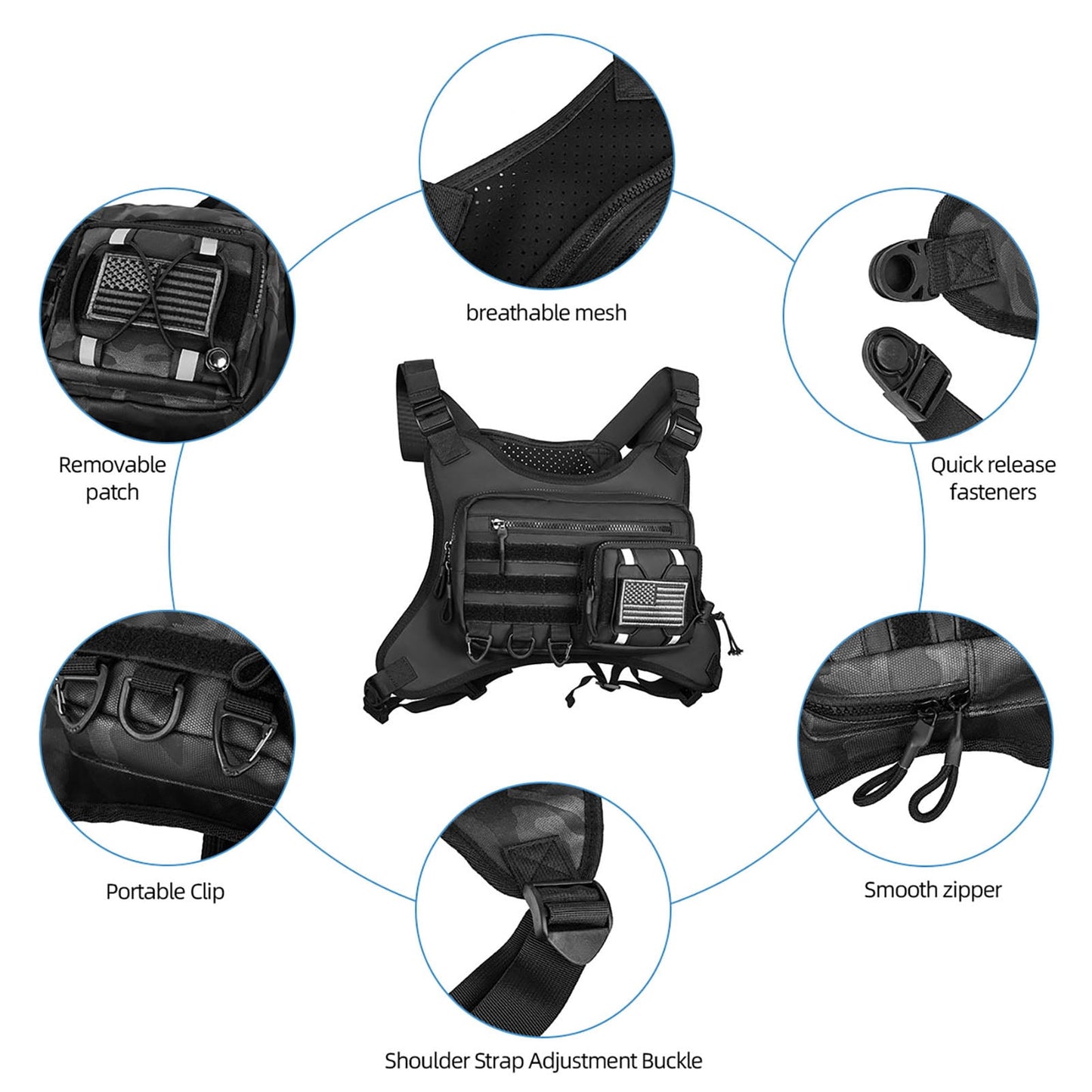 Sports Chest Bag for Men Water Resistant Lightweight Front Running Vest Bag With Phone Holder & Extra Storage for Workouts Cycling Black