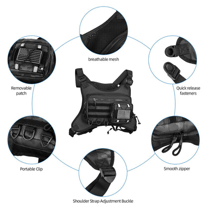 Sports Chest Bag for Men Water Resistant Lightweight Front Running Vest Bag With Phone Holder & Extra Storage for Workouts Cycling Black
