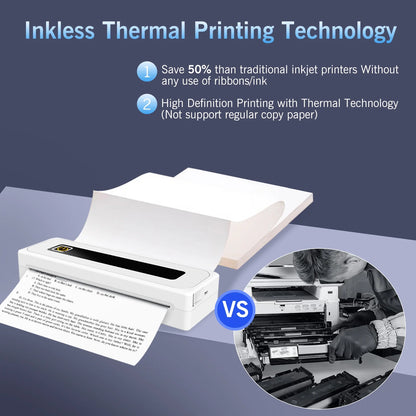 Portable Thermal Printer, Mobile Bluetooth Inkless Printer for Travel Home Use, Support US Letter/A4/8.5"x11" Thermal Paper, Compatible with Android iOS Phone & Laptop