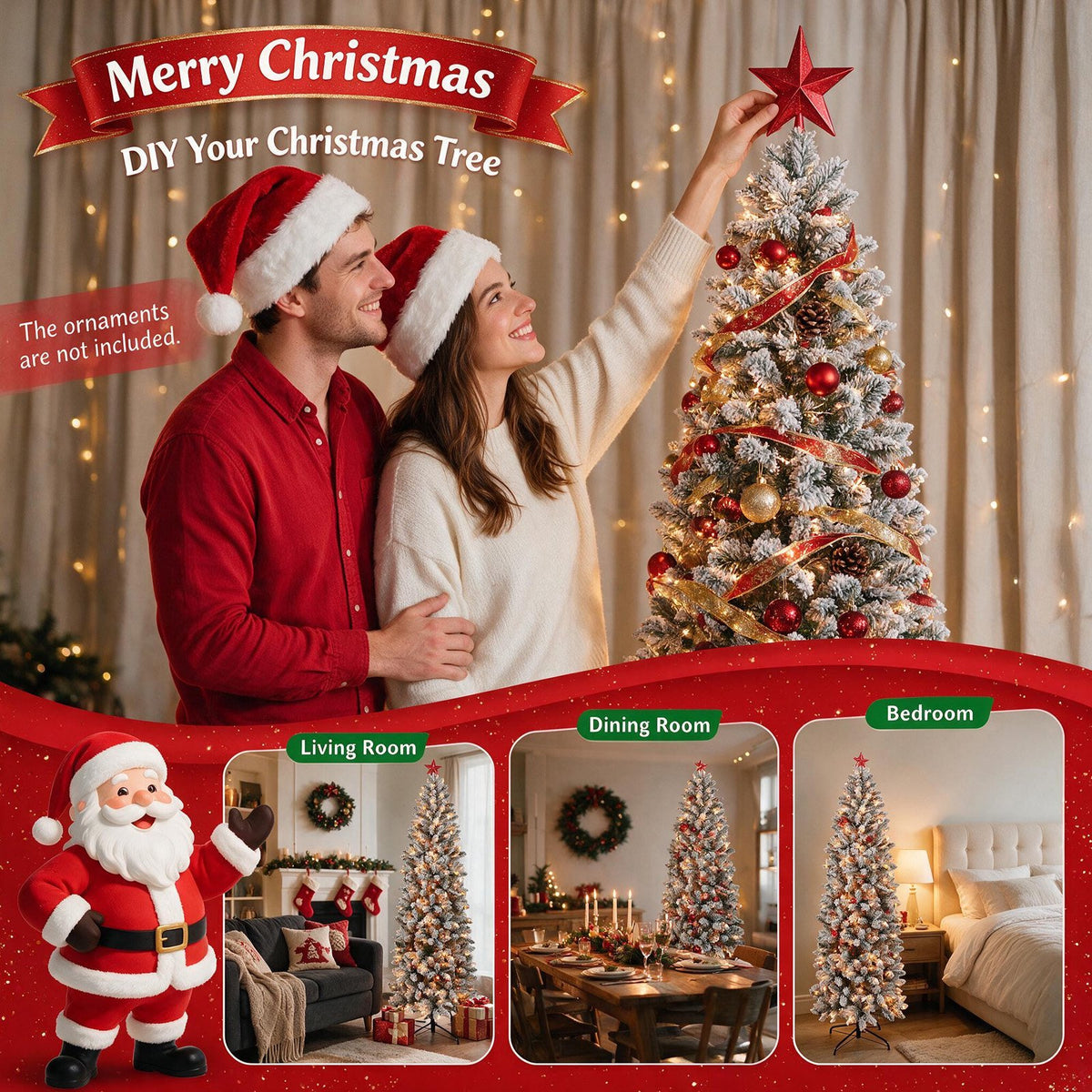 7ft Pencil Christmas Tree, Artificial Slim White Christmas Tree with 436 PVC Needles & Folding Metal Stand, Unlit Xmas Tree for Home Office Shops Hotels Decoration