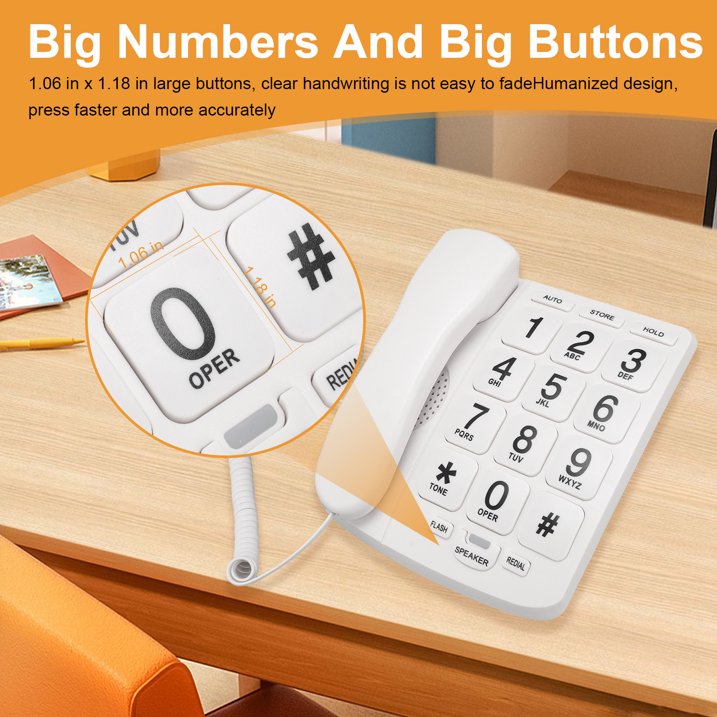 Landline Phones for Seniors with Large Button Corded Telephone for Home, Speakerphone, Flash Alert, Extra Loud Ringing Wired Simple Basic Telephone for Elderly Dementia, Visually & Hearing Impaired