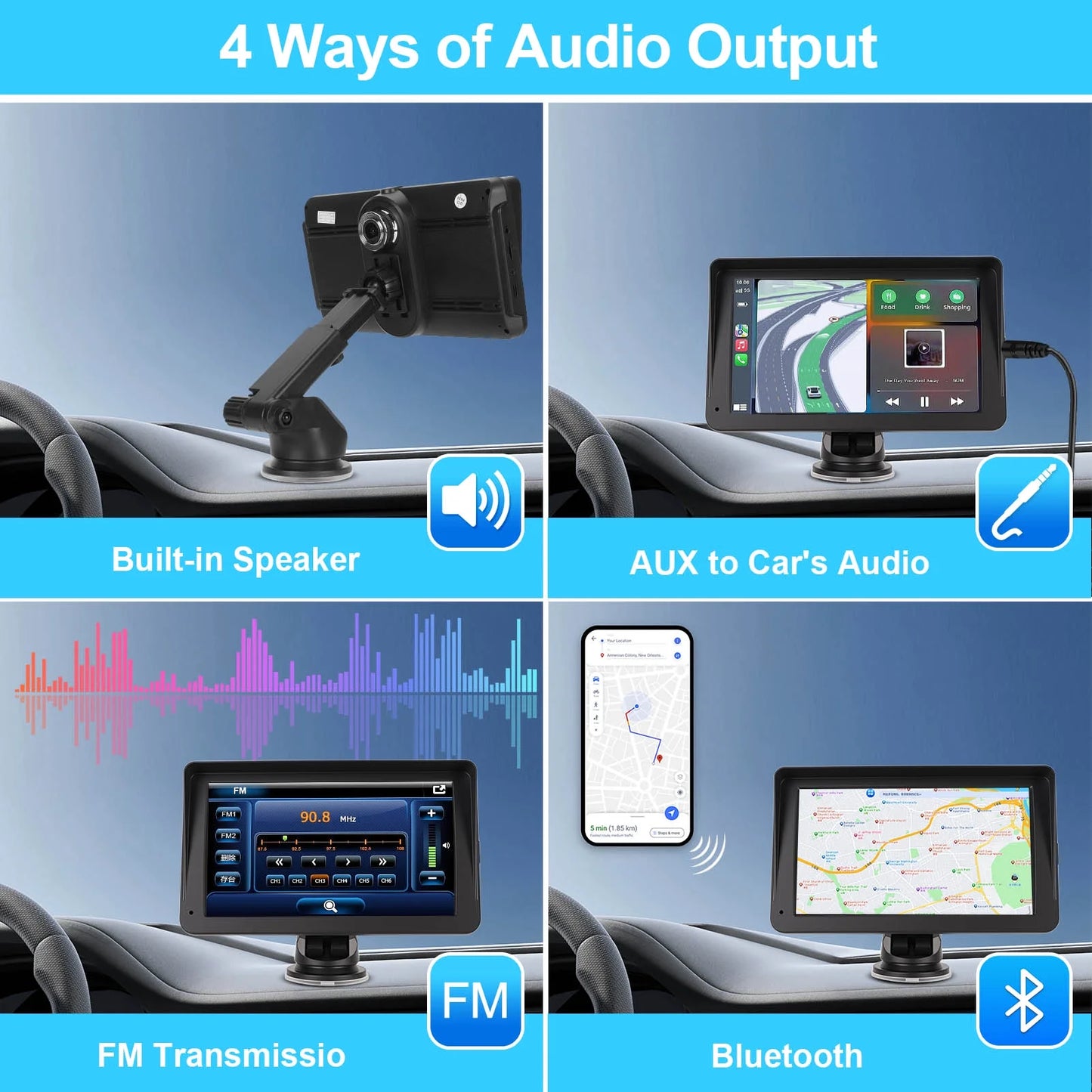 7" Wireless Carplay Screen for Car Portable Stereo Touchscreen with CarPlay and Android Auto with Mirror Link/Backup Camera/Bluetooth/Voice Control/GPS Navigation/AUX for All Vehicles, 64GB Memory