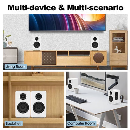 80W Active Bookshelf Speakers, Home Bluetooth 5.3 Wireless Speaker with 3 inch Woofer, Stereo Studio Monitor Speakers, Bass & Treble Adjust TV Speakers with USB/Optical/AUX Input for PC Gaming, White