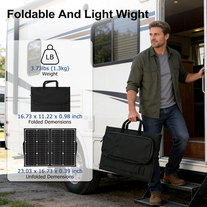 60W Portable Solar Panel Charger with USB C, USB A and DC 18V Outputs Foldable IP65 Waterproof Solar Panels with Adjustable Kickstand, Mini Charger for Phones, Power Bank, Camping, Hiking, Outdoor