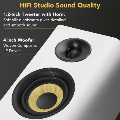 100W Active Bookshelf Speakers, Powered TV Speakers with 4 inch Woofer, Turntable Speakers with Optical/AUX/RCA Input for PC and TV, Dynamic 3D Surround Sound PC Monitor Gaming Bluetooth Speakers