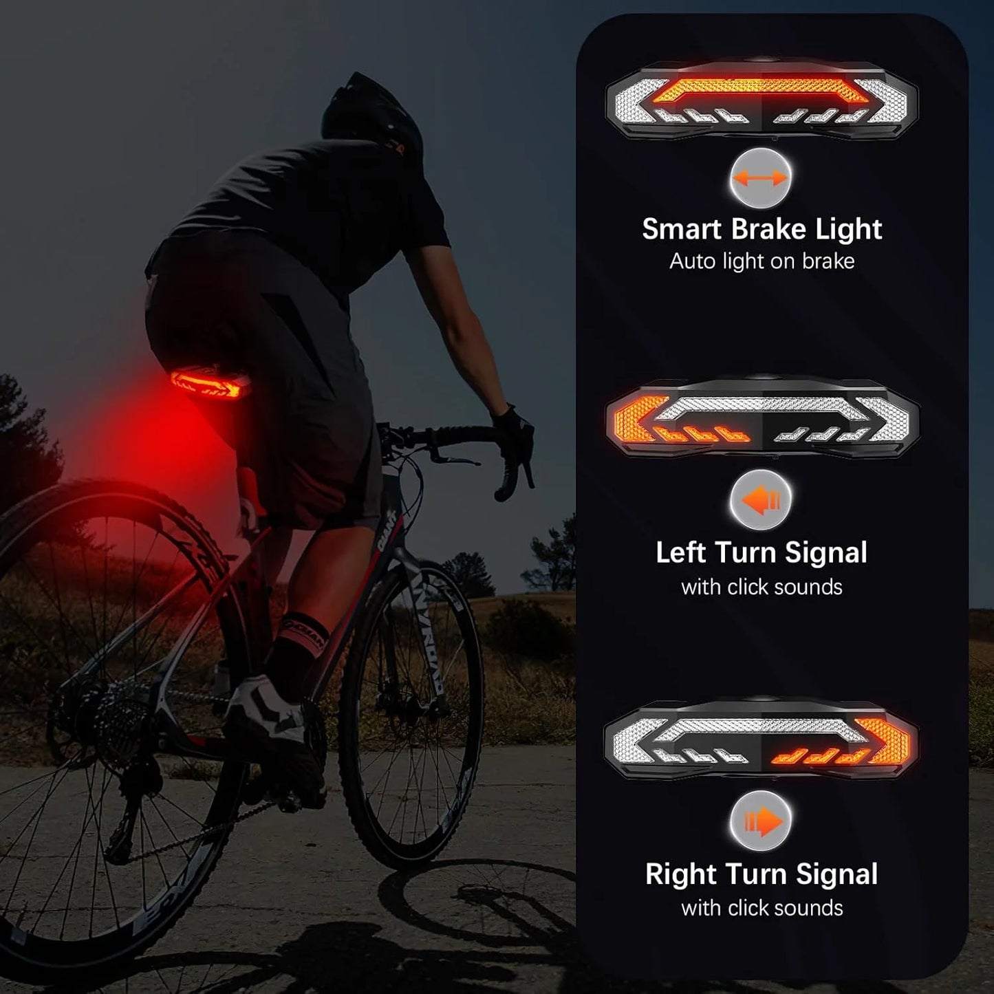Bike Tail Light with Turn Signals, 5-in-1 Smart Bicycle Tail Light Anti-theft Bicycle Taillight with Remote Control & Automatic Brake Light, Rechargeable Bike Rear Light Cycling Light for Night Ride