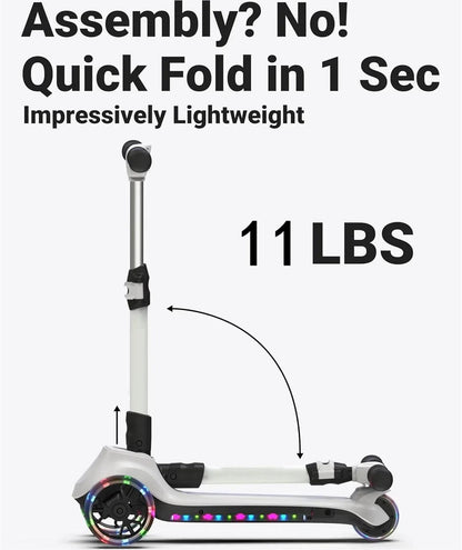 3 Wheels Electric Scooter for Kids, 3 Adjustable Heights Toddler Motorized Scooter with LED Light up Wheels and Pedal, Thumb Throttle, Powerful Motor, Foldable Kids Electric Scooter for Girls Boys