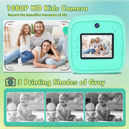 Camera Instant Print, 1080P HD Instant Print Camera, with 3 Rolls Paper & 32GB Card, 24MP Selfie Digital Camera for Christmas Birthday Gifts, Green