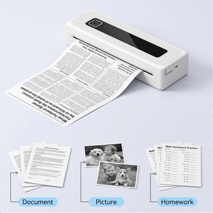 Bluetooth Thermal Printer, Portable Printer Wireless for Travel,Office&School, Includes Rolls Paper – Supports US Letter,A4 Thermal Paper, Inkless Printing, Compatible with iOS,Android & Laptops