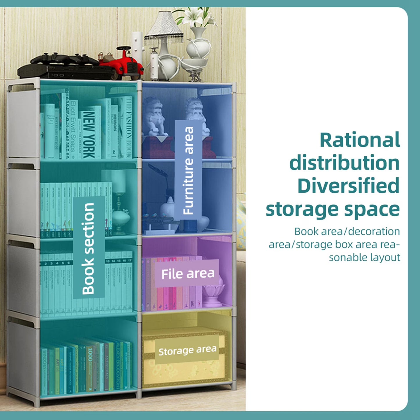 5 Tier 8 Cubes Portable Bookcase Storage Shelves Adjustable Storage Organize for Home Office Bedroom Study,Gray