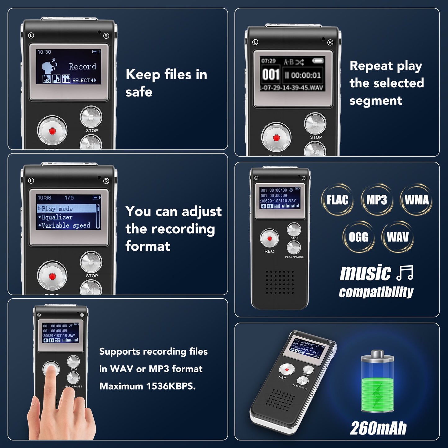 32GB Digital Voice Recorder, Voice Activated Recorder for Lectures, Meetings, Interviews Recording Device with Microphone & Playback, Small Tape Recorder Device w/ USB Cable, MP3 Player