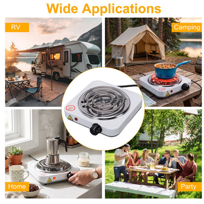 Electric Countertop Single Burner, 1000W Cooktop with 6" Stainless Steel Coil Hot Plate, 5 Level Temperature Control, Indicator Light, Compact Cooking Stove and Easy to Clean, Whtie