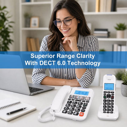 Cordless and Cordless Phone, Expandable System with Answering Machine and Call Blocking, 2in Screen Big Buttons for Home Use, Bilingual Caller ID and 90dB Loud Ringer (White)
