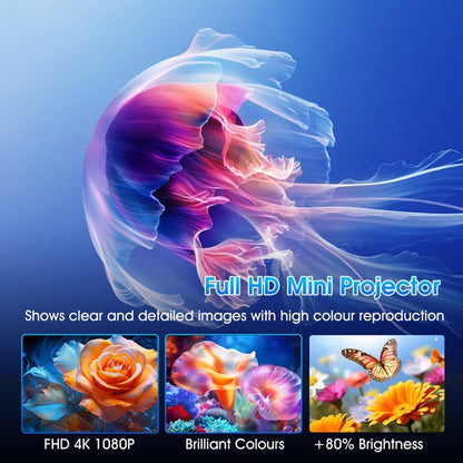 Mini Projector, Portable Projector with WiFi and Bluetooth, Built in Apps, Support 4K 1080P, 180° Rotation, Auto Keystone, Movie Projector Compatible with HD-MI/USB/TV Stick/Smartphone/Laptop