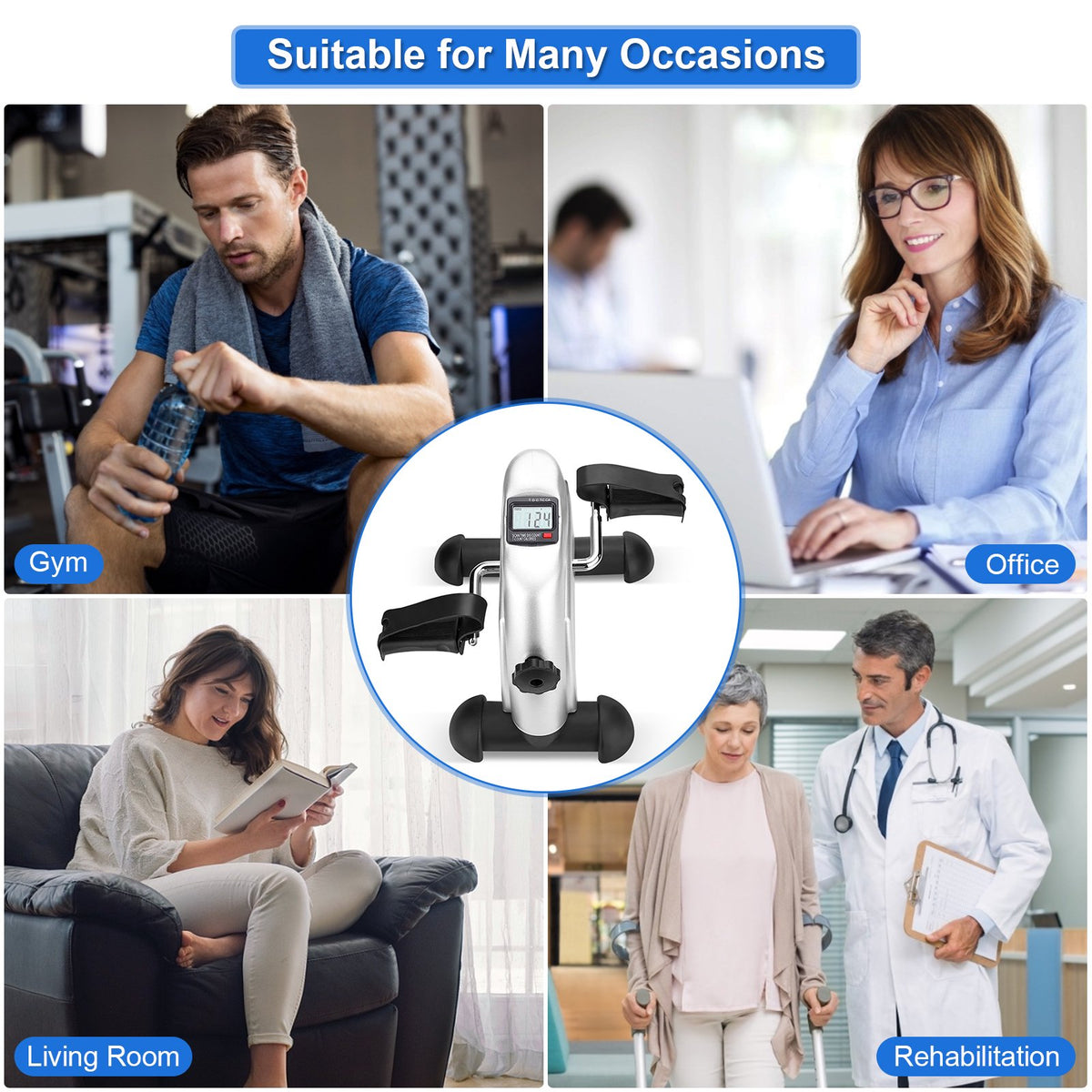 Under Desk Bike Pedal Exerciser, Portable Mini Exercise Bike, Portable Foot Cycle Peddler Machine with LCD Screen Display for Leg/Arm Fitness Workout, Home Office Use