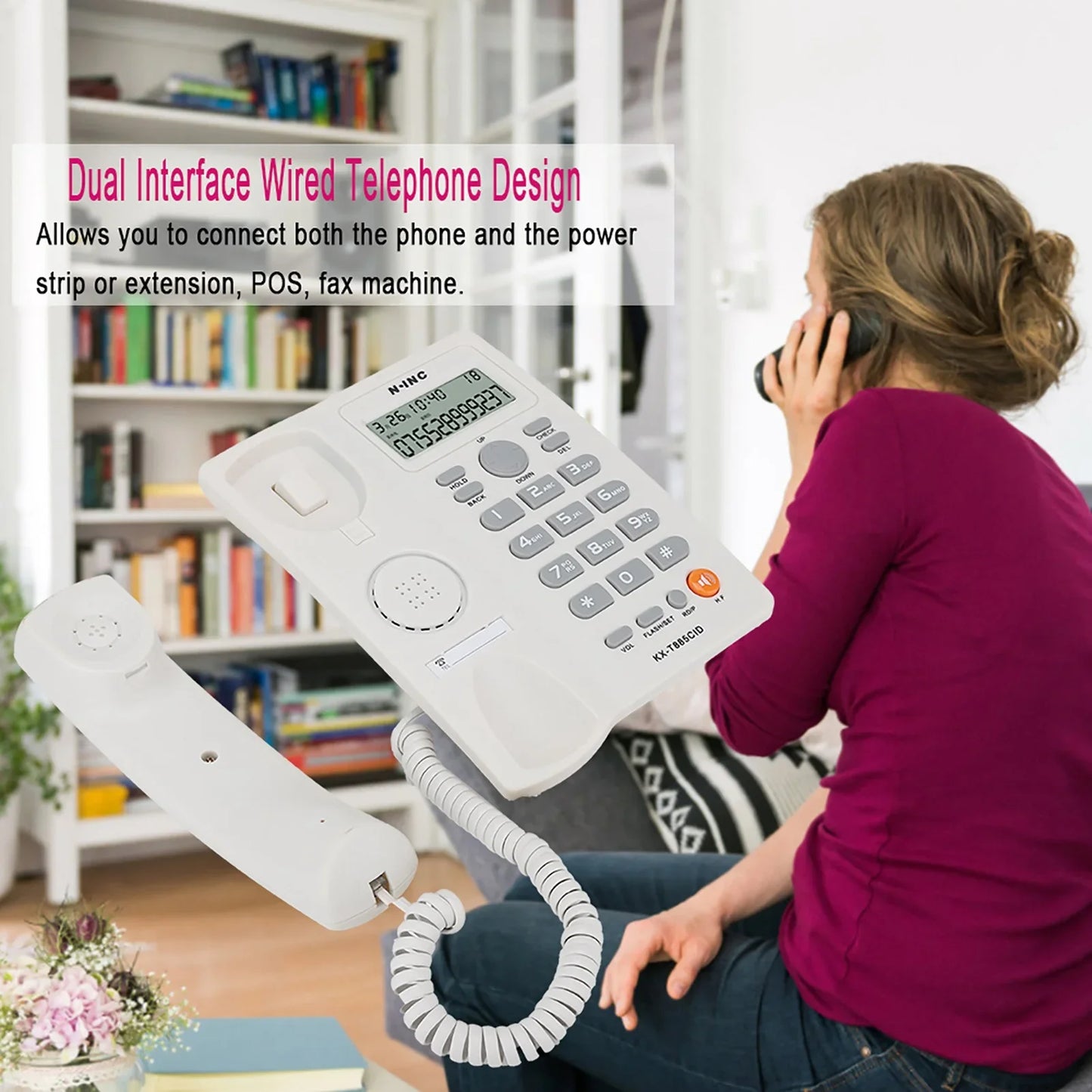 Landline Phones Dual Interface Wired Telephone with Caller ID for Office, Front Desk, Hotel, Seniors, Big Button Corded Landline Home Phones (White)