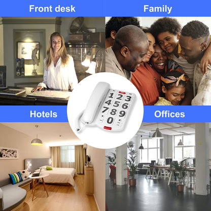 Big Button Phone for Seniors, Landline Corded Phone for Elderly, Adjustable Volume Large Key Wired Telephone for Visually Impaired/Hearing Damage Old People, Extra Loud Ringer