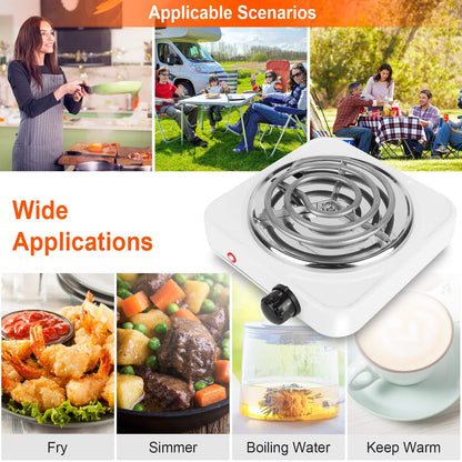 Electric Hot Plate for Cooking, 1000W Stainless Steel Electric Stove Burner with 5 Level Temperature Control, Portable Stove for Home Dorm Office Kitchen Camping Single Burner Electric Cooktop, White