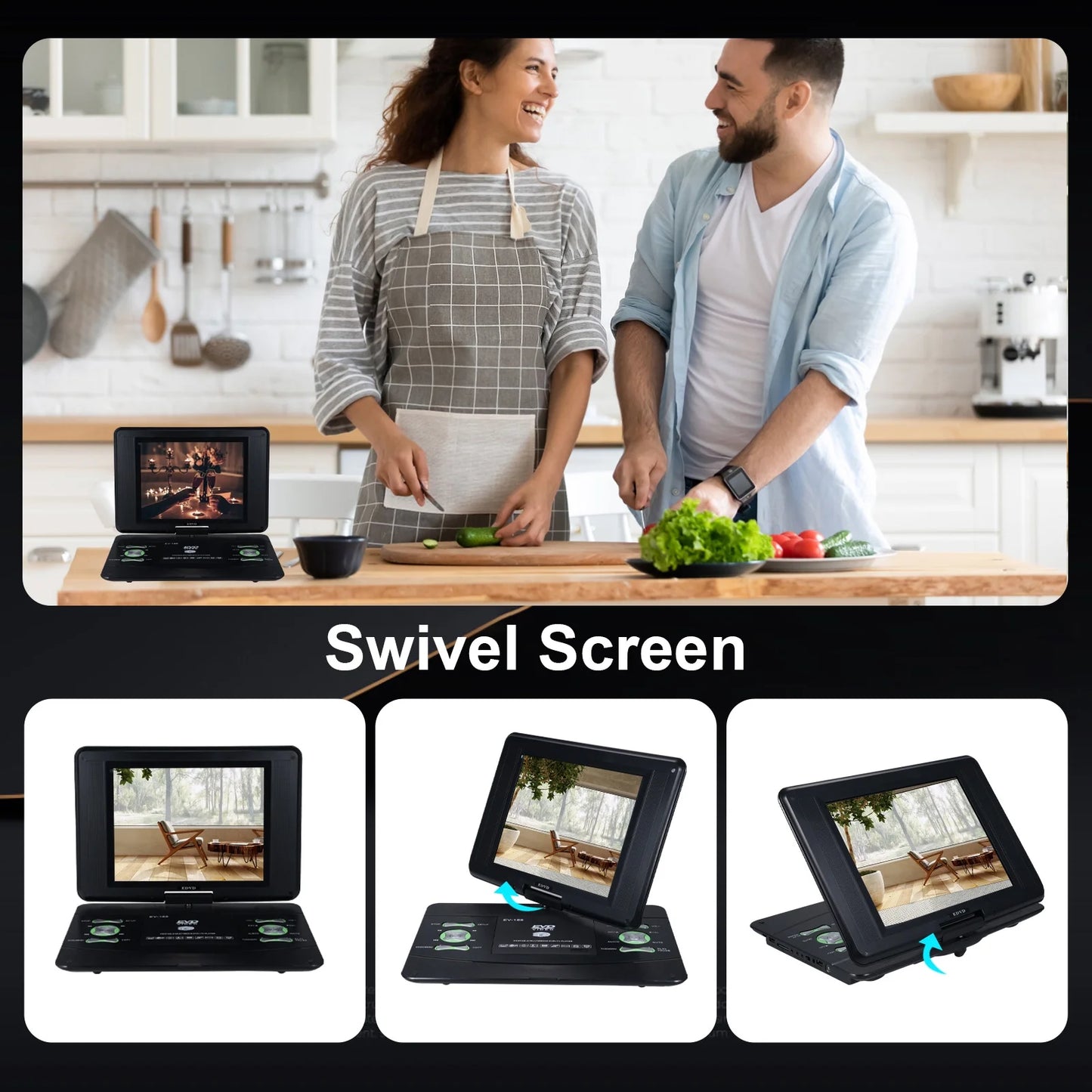 20.8" Portable DVD Player with 12.2" HD Screen for Car, Built-in Rechargeable Battery, Dual Stereo Speakers, Support CD/DVD/SD Card/USB/TV Sync, Remote Control, with Car Charger & AC Adapter