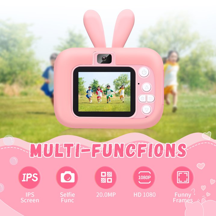 Mini Camera, Toy Camera with 1080P HD Screen, 32GB SD Card, Silicone Cover Perfect Birthday Christmas Gift for 3-12 Years Old Pink