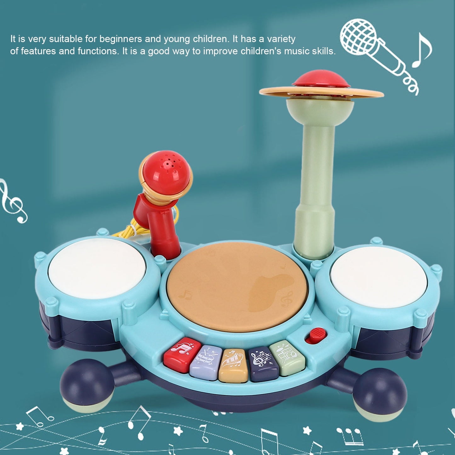 Drum Set with Microphone 5 Rocking Tunes 10 in 1 Baby Drum & Piano Set Musical Instruments Toys Gift for Toddler Ages 18M+