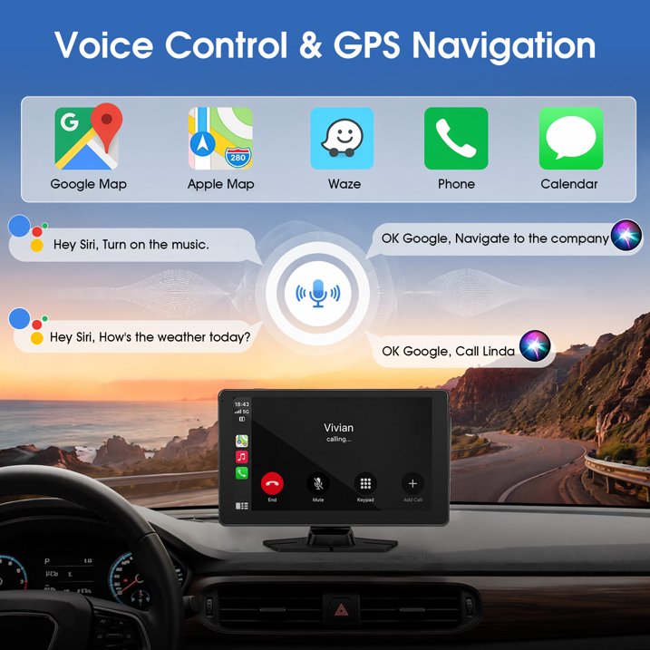 9" Wireless CarPlay Screen with Car Play & Android Auto for Car, 32GB SD Card, 4K Dash Cam, Voice Control, Backup Camera, Bluetooth, Mirror Link, Navigation, AUX, Plug and Play Car Stereo