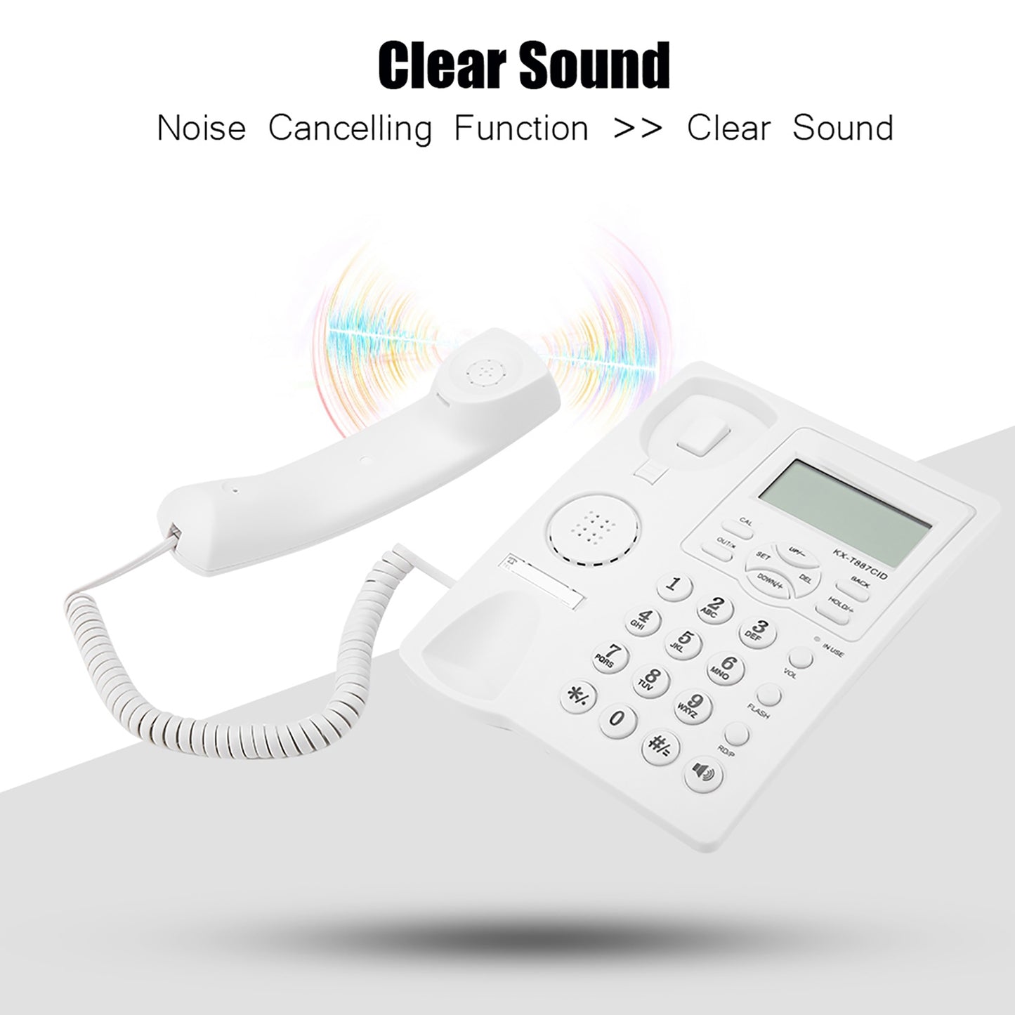 Corded Phone , Noise Cancelling Clear Sound Corded Phone With Speakerphone Hands Free Call ABS Real Time Date For Homes For Offices