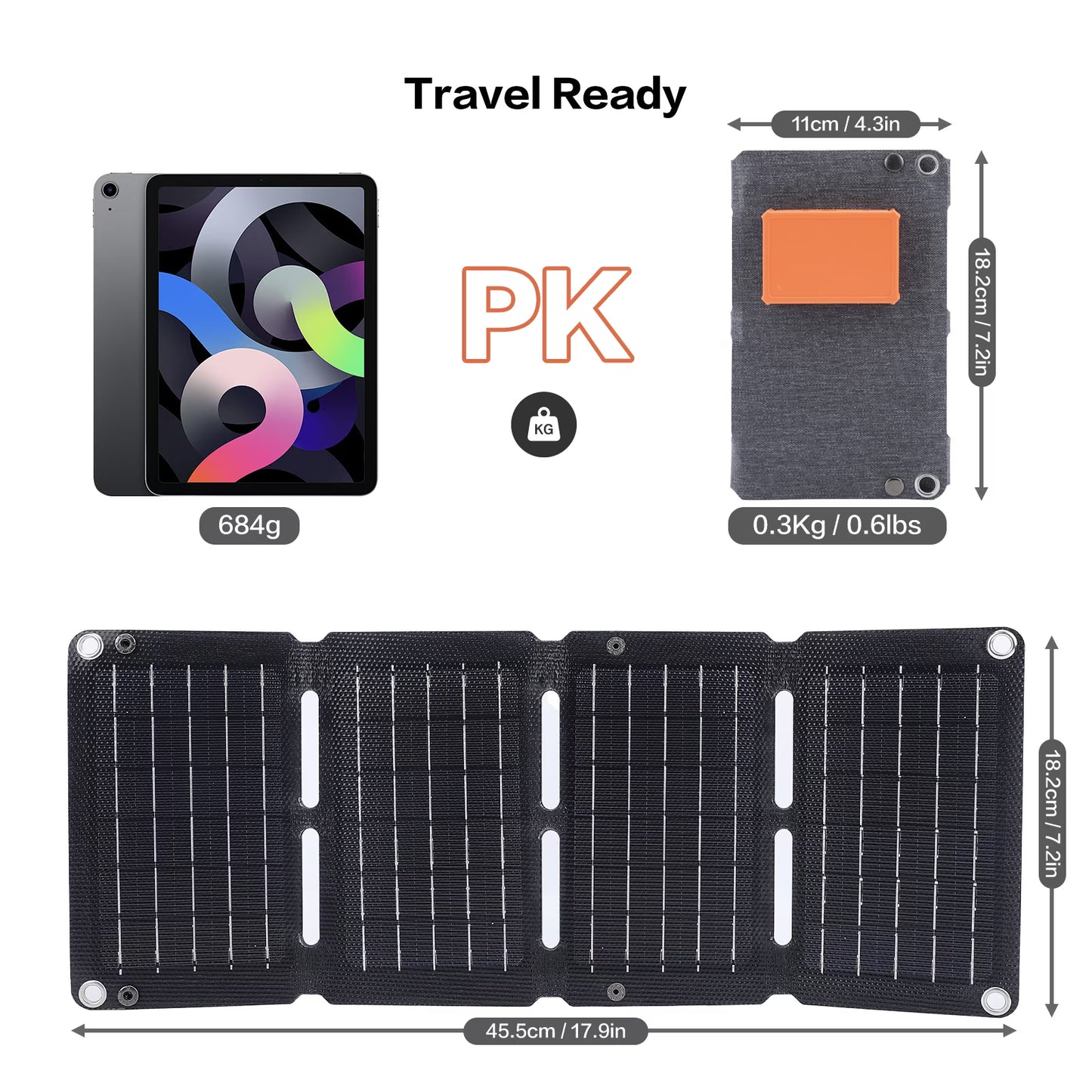 Foldable Solar Panel 40W Monocrystalline Silicon Fast Charging QC Dual USB Regulator Output 4 Folds Portable Solar Panel