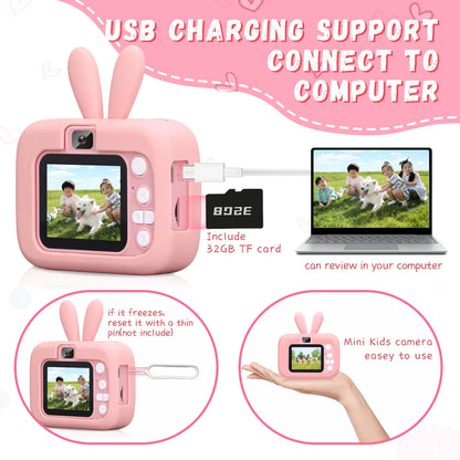 Mini Camera, Toy Camera with 1080P HD Screen, 32GB SD Card, Silicone Cover Perfect Birthday Christmas Gift for 3-12 Years Old Pink