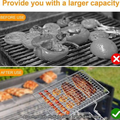 Grill Baskets for Outdoor Grill, Stainless Steel Large Folding Grilling Baskets with Detachable Handle, Portable Fish Grill Basket BBQ Grill Basket Grilling Accessories for Fish Shrimp Vegetables