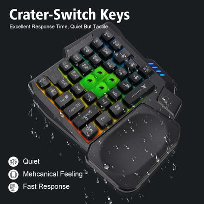 One Handed Gaming Keyboard 35 Keys Waterproof Wide Palm Rest Black Single Handed Keyboard For Computer Mobile Games,35 Keys Gaming Keyboard,K13 Gaming Keypad