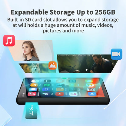 16GB MP3 Player with Bluetooth and WiFi, Portable HiFi Sound MP3 Music Player with Spotify, Deezer, Audible, Play Store, Browser, 5" Full Touchscreen MP4 Player with Speaker, Up to 256GB