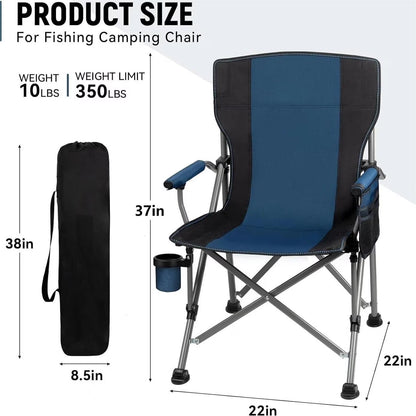 Folding Camping Chair, Portable High Back Folding Lawn Chairs for Adults, Outdoor Camping Chair with Cup Holder, Side Pocket, Hard Armrest, Carry Bag, Anti-slip Footpad, Support 350 lbs, Dark Blue