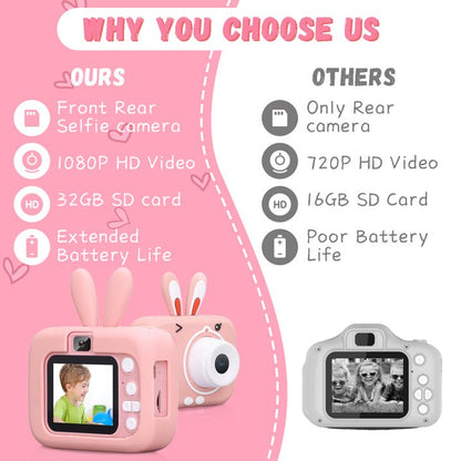 Mini Camera, Toy Camera with 1080P HD Screen, 32GB SD Card, Silicone Cover Perfect Birthday Christmas Gift for 3-12 Years Old Pink