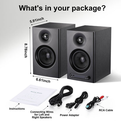 80W Powered Bookshelf Speakers, Bluetooth 5.3 Active Computer Speakers with 1" Silk Dome Tweeters & 4" Woofers, ARC/AUX/Optical/USB, Adjustable Bass & Treble, Wood Finish for TV PC Gaming Turntable