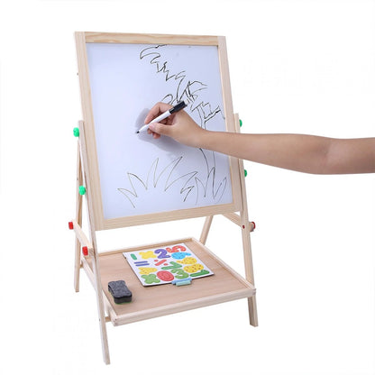 Art Easel for Kids Wooden Toddler Easel Double Sided Standing Chalkboard Dry Erase Board for Kids Toddler Drawing Board with Accessories, Blackboard & Whiteboard for Kids