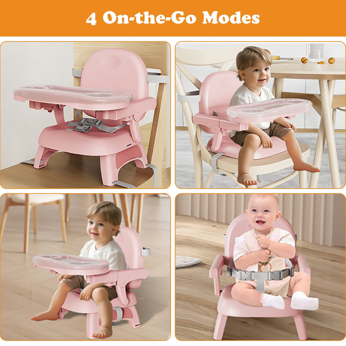 Baby Portable Booster Seat Adjustable Folding Baby Feeding Seat Toddler Chair for Children up to 33 lbs, Pink