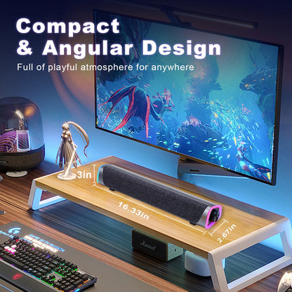 Bluetooth Computer Speakers for Desktop, Stereo Sound Soundbar for Desktop Laptop Monitor, Plug & Play PC Speakers with Dynamic LED Light & Volume Knob, USB Powered w/ 3.5mm Cable HiFi Gaming Speaker