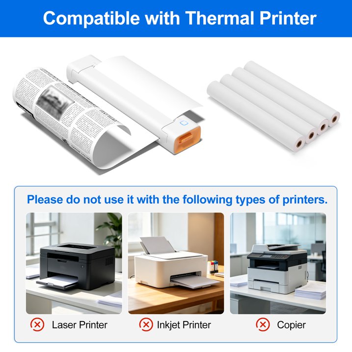 4 Rolls Thermal Printer Paper 8.5" x 11" US Letter Size, A4 Compatible Quick-Dry Thermal Paper, 28 Sheets/Roll, 5-10 Year Preservation, No Paper Jam, for Portable Thermal Printers Home Office Travel