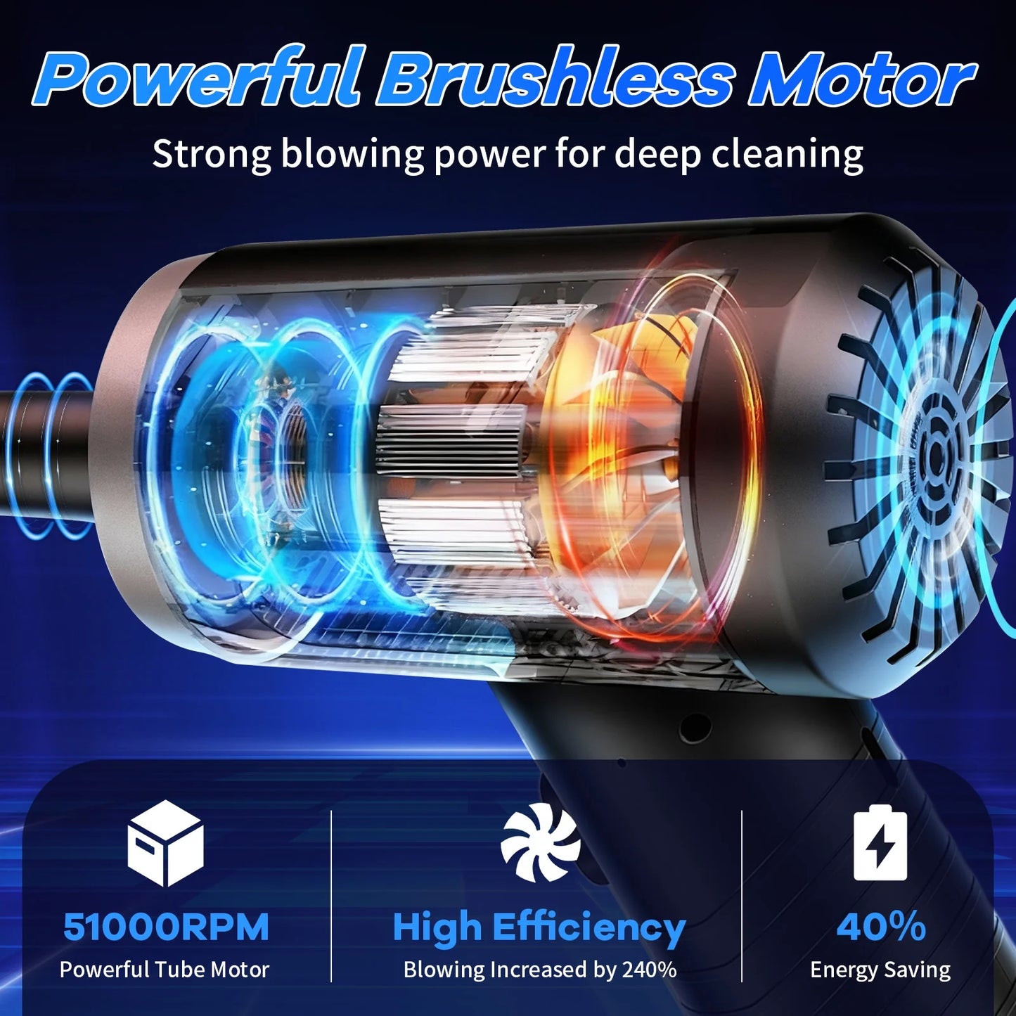 Compressed Air Duster 51000RPM 3 Gear Adjustable Multi-use Electric Duster with LED Light Portable Cordless Air Blower for PC Keyboard Cleaning Car Dusters No Canned Cleaner for Home Office, Black