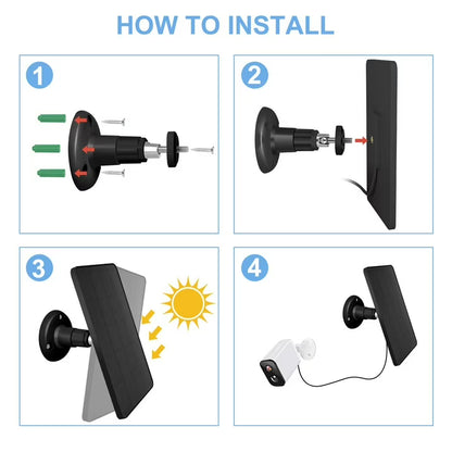 Solar Panel for Security Camera, 4W USB Solar Panel for DC 5V Outdoor Rechargeable Battery Camera, IP65 Waterproof, Support Micro USB & USB C Port with 9.8ft Cable, Adjustable Security Mount, Black