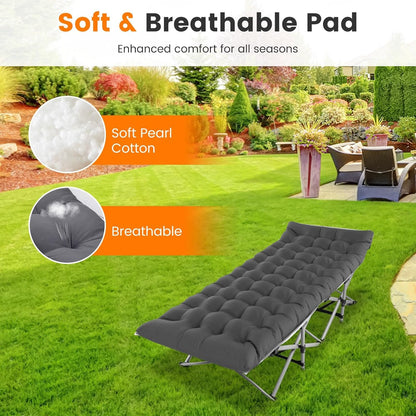 Folding Camping Cots for Adults, Portable Outdoor Camping Bed with Mattress, Heavy Duty Guest Bed Sleeping Cot Folding Bed for Camping Traveling Office Use, 74" X 26", Gray, Supports 330 lbs