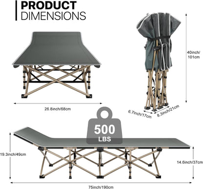 Folding Camping Cots for Adults, Portable Outdoor Camping Bed with Mattress, Heavy Duty Guest Bed Sleeping Cot Folding Bed for Camping Traveling Office Use, 74" X 26", Gray, Supports 330 lbs