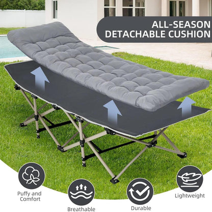 Folding Camping Cots for Adults, Portable Outdoor Camping Bed with Mattress, Heavy Duty Guest Bed Sleeping Cot Folding Bed for Camping Traveling Office Use, 74" X 26", Gray, Supports 330 lbs
